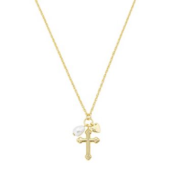 Gratitude & Grace 14k Gold Plated Cross & Heart Charm Pendant Necklace