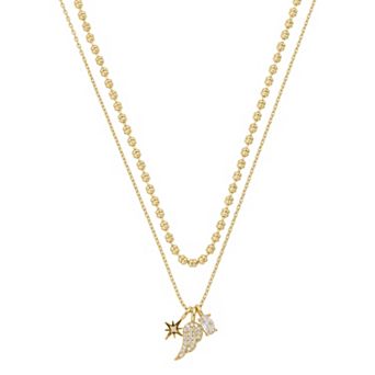 Gratitude & Grace Pave Wing Star Layered Chain Charm Necklace