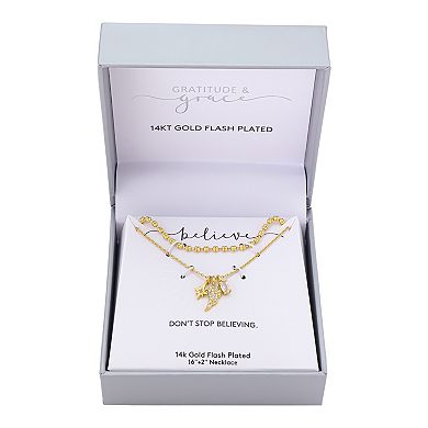 Gratitude & Grace Pave Wing Star Layered Chain Charm Necklace
