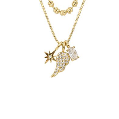 Gratitude & Grace Pave Wing Star Layered Chain Charm Necklace
