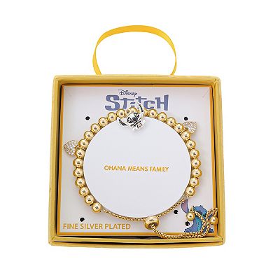 Disney's Lilo & Stitch Fine Silver Plated Cubic Zirconia Hearts & Lilo Charm Bolo Bracelet