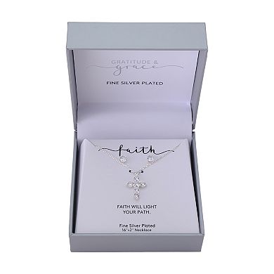 Gratitude & Grace Fine Silver Plated Cubic Zirconia Cross Pendant & Earring Set