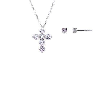 Gratitude & Grace Fine Silver Plated Cubic Zirconia Cross Pendant & Earring Set