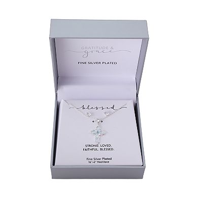 Gratitude & Grace Fine Silver Plated Simulated Opal Cross Pendant & Cubic Zirconia Earring Set