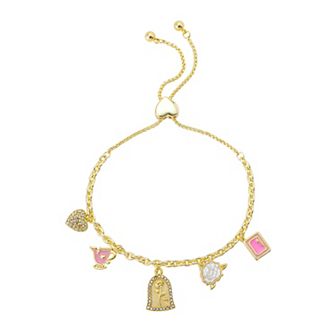 Disney's Beauty & The Beast 14k Gold Flash Plated Charm Bolo Bracelet