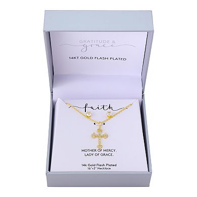 Gratitude & Grace 14k Gold Plated Cubic Zirconia Cross Pendant & Earring Set