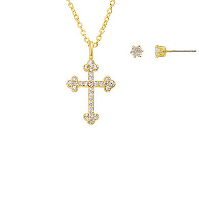 Gratitude & Grace 14k Gold Plated Cubic Zirconia Cross Pendant & Earring Set