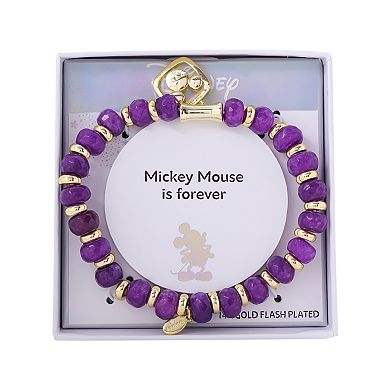 Disney's Mickey Mouse 14k Gold Flash Plated Charm & Amethyst Beaded Stretch Bracelet