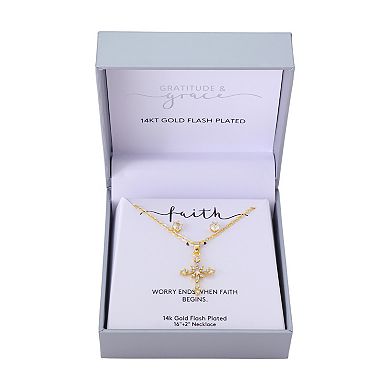 Gratitude & Grace 14k Gold Plated Cubic Zirconia Cross Pendant & Earring Set
