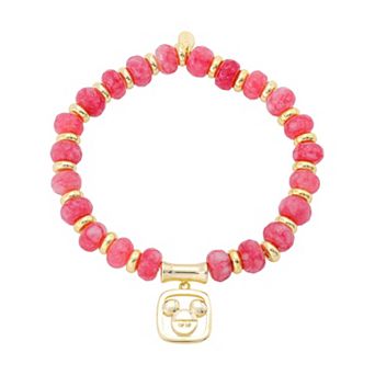 Disney's Mickey Mouse 14k Gold Flash Plated Charm Beaded Stretch Bracelet