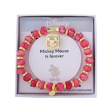 Disney's Mickey Mouse 14k Gold Flash Plated Charm Beaded Stretch Bracelet
