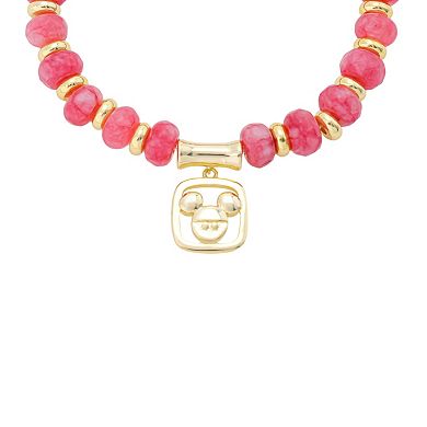 Disney's Mickey Mouse 14k Gold Flash Plated Charm Beaded Stretch Bracelet