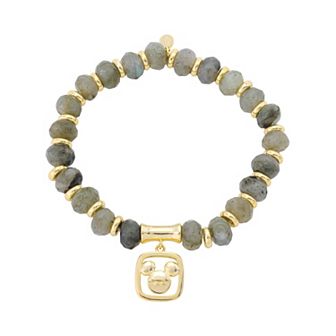 Disney's Mickey Mouse 14k Gold Flash Plated Charm Beaded Stretch Bracelet