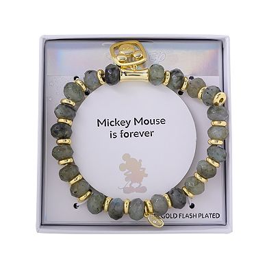 Disney's Mickey Mouse 14k Gold Flash Plated Charm Beaded Stretch Bracelet