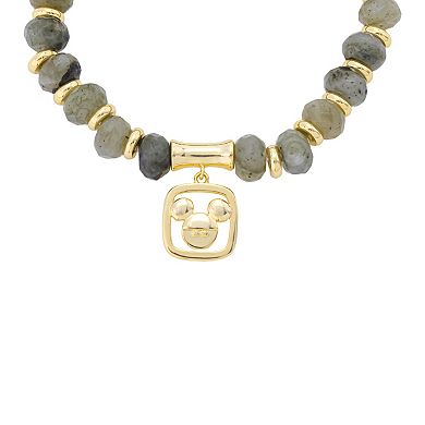 Disney's Mickey Mouse 14k Gold Flash Plated Charm Beaded Stretch Bracelet