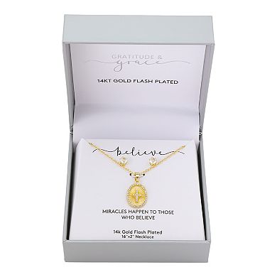 Gratitude & Grace 14k Gold Plated Cubic Zirconia Cross Medallion Pendant & Earring Set