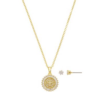 Gratitude & Grace 14k Gold Plated Cubic Zirconia Cross Pendant & Earring Set