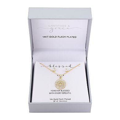 Gratitude & Grace 14k Gold Plated Cubic Zirconia Cross Pendant & Earring Set