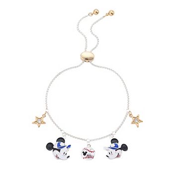 Disney's Mickey Mouse Fine Silver Plated Cubic Zirconia Star & Baseball Charm Bolo Bracelet