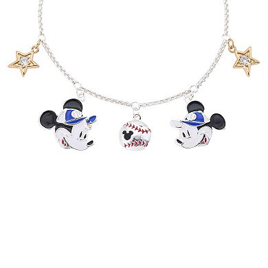 Disney's Mickey Mouse Fine Silver Plated Cubic Zirconia Star & Baseball Charm Bolo Bracelet