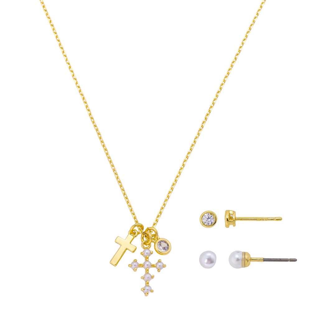 Cross & Pearl Pendant Necklace Set main image 0