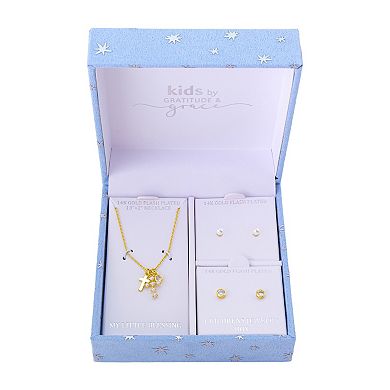 Gratitude & Grace Girls 3-pc. Gold Plated Cross & Pearl Pendant Necklace & Earring Set