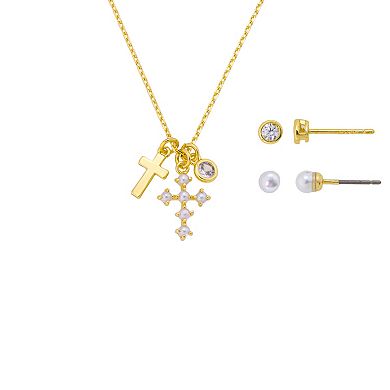 Gratitude & Grace Girls 3-pc. Gold Plated Cross & Pearl Pendant Necklace & Earring Set