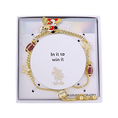 Disney's Mickey Mouse 14k Gold Flash Plated Football & Star Bolo Charm Bracelet