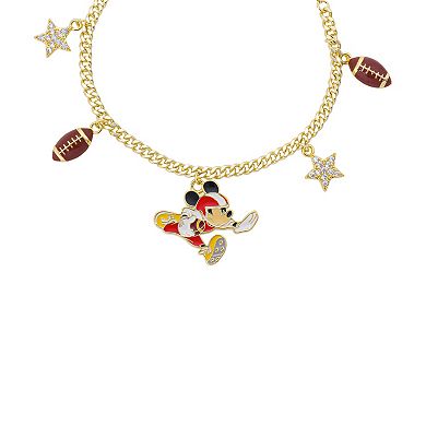 Disney's Mickey Mouse 14k Gold Flash Plated Football & Star Bolo Charm Bracelet