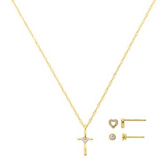 Gratitude & Grace Kids 3 pc 14k Gold Plated Cross & Cubic Zirconia Earring Set