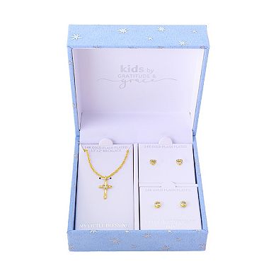 Girls Gratitude & Grace 3-pc. 14k Gold Plated Cross & Cubic Zirconia Earring Set