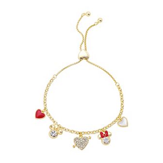 Disney's Mickey & Minnie Crystal & Mother of Pearl Hearts Charm Bracelet