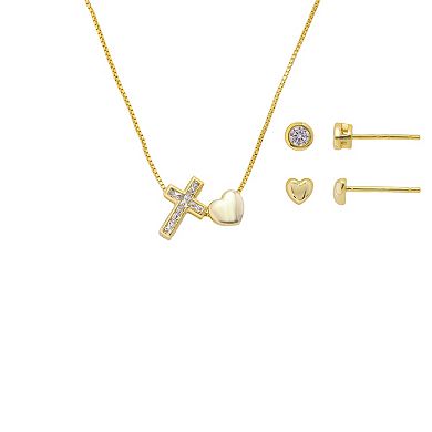 Gratitude & Grace Girls 3-pc. Cubic Zirconia Cross & Heart Pendant Necklace & Earring Set
