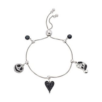 Disney's Nightmare Before Christmas Silver Plated Crystal Charm Bolo Bracelet