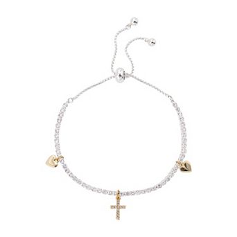Gratitude & Grace Cubic Zirconia Cross Heart Adjustable Bracelet