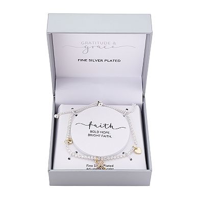 Gratitude & Grace Cubic Zirconia Cross Heart Adjustable Bracelet