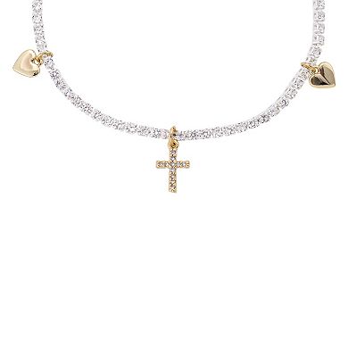 Gratitude & Grace Cubic Zirconia Cross Heart Adjustable Bracelet