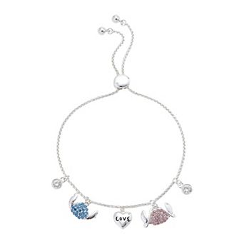 Disney's Lilo & Stitch "Love" Silver Plated Crystal Charm & Heart Bolo Bracelet