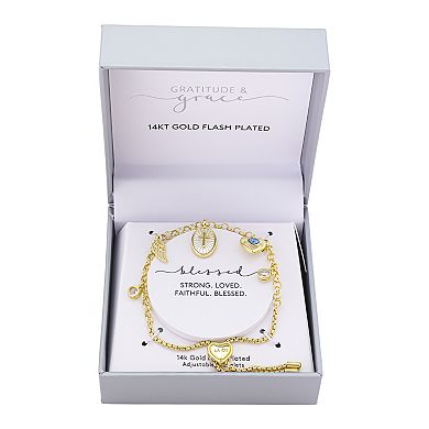 Gratitude & Grace 14k Gold Plated Mother-of-Pearl Charm Adjustable Bracelet