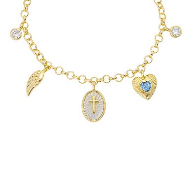 Gratitude & Grace 14k Gold Plated Mother-of-Pearl Charm Adjustable Bracelet
