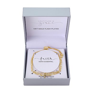 Gratitude & Grace Gold Plated Cross Link Chain and Cubic Zirconia Adjustable Bracelet