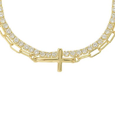 Gratitude & Grace Gold Plated Cross Link Chain and Cubic Zirconia Adjustable Bracelet
