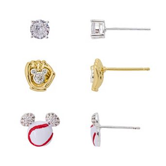 Disney's Mickey Mouse Cubic Zirconia Stud & Baseball Glove Earring Trio Set
