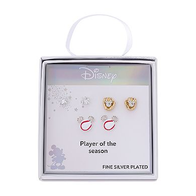 Disney's Mickey Mouse Cubic Zirconia Stud & Baseball Glove Earring Trio Set