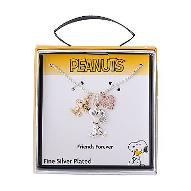 Peanuts Snoopy, Woodstock & Crystal Heart Charm Pendant Necklace