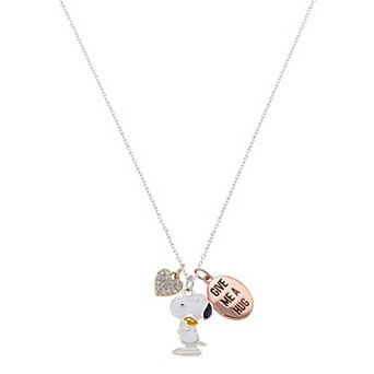Peanuts Snoopy & Woodstock "Give Me A Hug" Charm Pendant Necklace