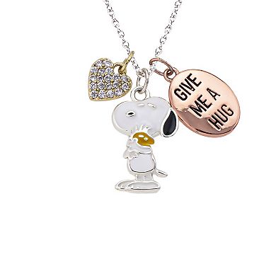 Peanuts Snoopy & Woodstock "Give Me A Hug" Charm Pendant Necklace