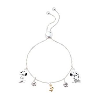 Peanuts Snoopy & Woodstock Crystal Bezel Charm Bolo Bracelet