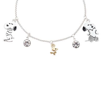 Peanuts Snoopy & Woodstock Crystal Bezel Charm Bolo Bracelet