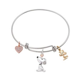 Peanuts Peanuts Snoopy & Woodstock Crystal Heart Charm Bangle Bracelet